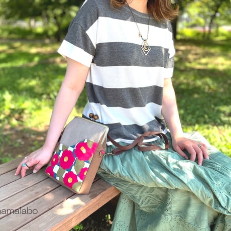 【KT-2138-SET】スマート版！がま口ポケットショルダーバッグ(ショートサイズの型紙付き)の型紙＆レシピ【18cm/角型用】