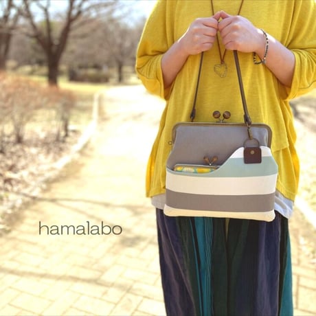 【KT-2099】ペタンコ版！がま口ポケットショルダーバッグの型紙＆レシピ【24cm/角型用】