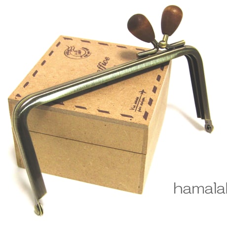 【HA-1210】<横ひねり>12cm/角型の口金(茶色の木オーバル×アンティーク)