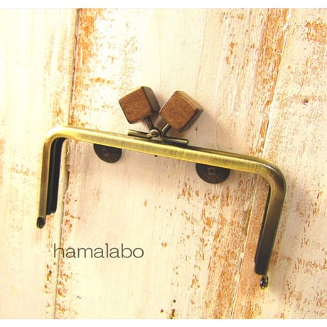【HA-2014】12cm/角型(茶色の木キューブ×アンティーク)