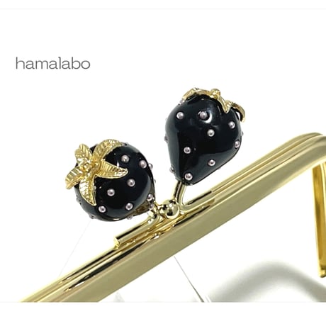 【HA-2303】12cm角型口金/イチゴ(黒色)/ゴールド