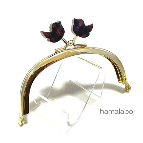 初回特価＆限定【HA-2536】レトロかわいい！10cmくし型口金/コトリ型(鉱石模様)/ゴールド