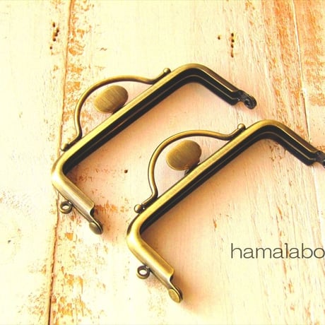 【HA-1575】持ち手付きの押し口金8.5cm/角型(アンティークゴールド)