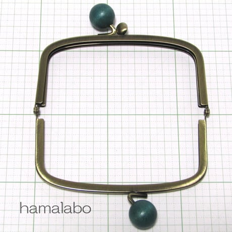 【HA-147】三枚口(二口口金)12cm/(紺色の木玉×アンティークゴールド)