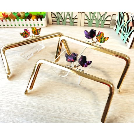 在庫調整で今だけ30％引き！【HA-b1121】12cm角型口金/コトリ型(鉱石模様)/ゴールド