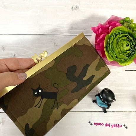 【HA-2007】ハート猫(ネコラブ)の口金 19cm浮き足(アンティークゴールド)