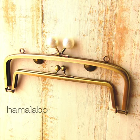 【HA-438】親子口金 19cm(コットンパール玉×アンティークゴールド)・カン付き