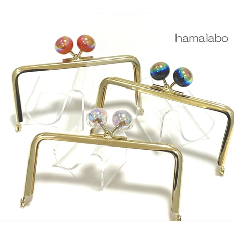 【HA-2300】12cm角型口金/ジュエリー玉(オレンジ色)/ゴールド