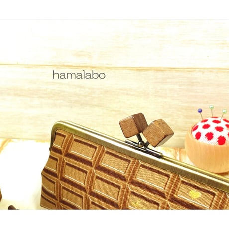 【HA-2019】16.5cm木玉/角型(茶色の木キューブ×アンティークゴールド)