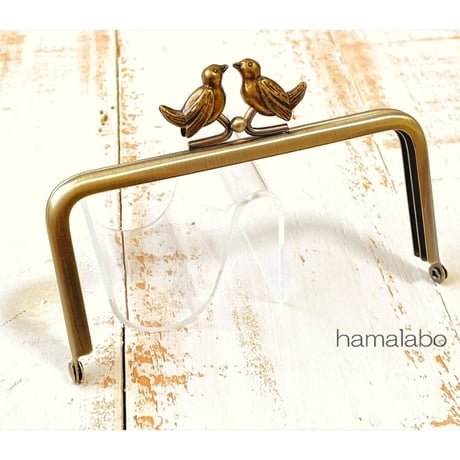 【HA-2226】12cm角型口金/小鳥のピースケ/アンティークゴールド