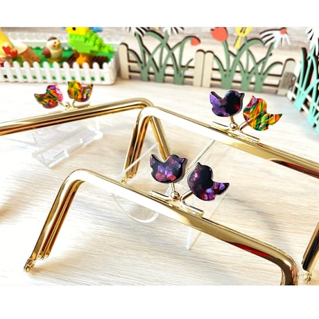 在庫調整で今だけ30％引き！【HA-b1121】12cm角型口金/コトリ型(鉱石模様)/ゴールド