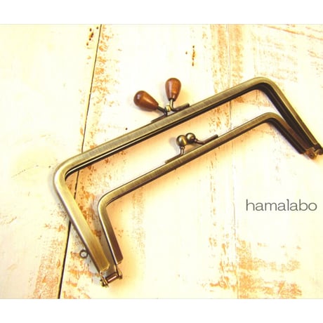【HA-2088】親子口金18cm(茶色の木オーバル×アンティークゴールド)
