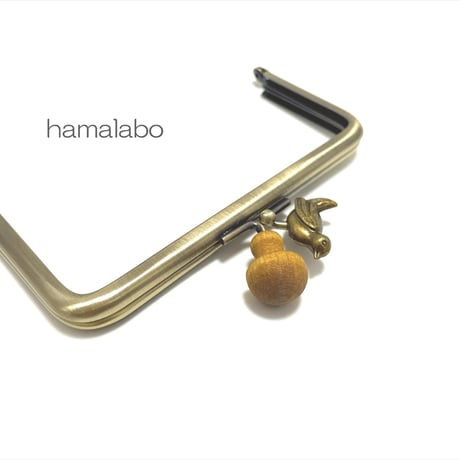 【HA-2318】12cm角型口金/小鳥のピースケ×薄茶色の細キノコ/アンティークゴールド