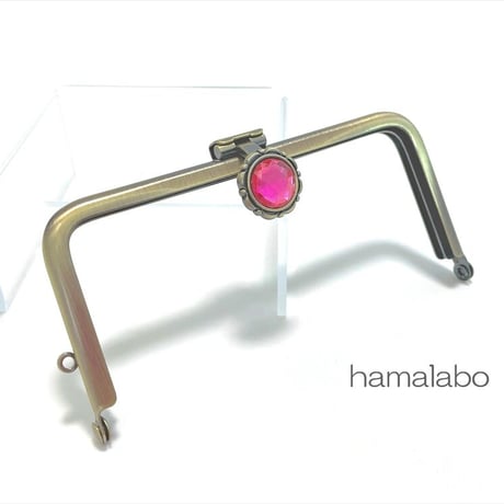 【HA-2259】オコシ式口金/12cm角型-ピンクストーン付き