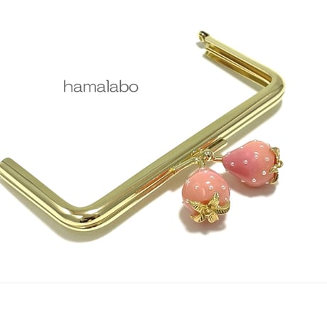 3月1日販売開始！【HA-2304】12cm角型口金/イチゴ(ピンク色)/ゴールド