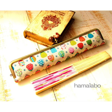 【HA-1648】25.5cm/角型(茶色の木玉×アンティークゴールド)-扇子入れ用-
