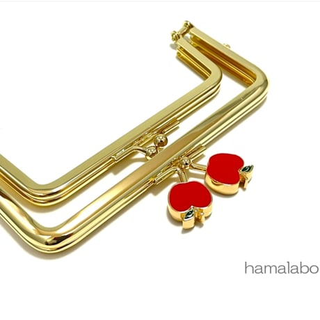 初回特価！【HA-2552】親子口金 12cm/赤リンゴ×ゴールド