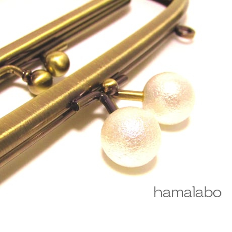 【HA-438】親子口金 19cm(コットンパール玉×アンティークゴールド)・カン付き