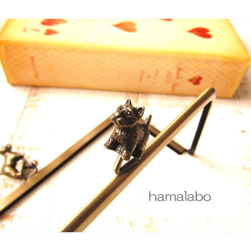 HA-1907】犬(イヌ)の口金18cm/角型(アンティークゴールド) | Hamalabo
