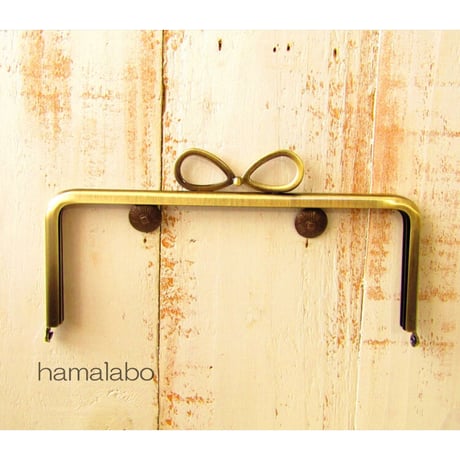 【HA-1802】18cm/角型口金/(新リボン×アンティークゴールド)