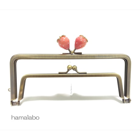今だけ特価！【HA-2491】親子口金18cm/イチゴ(ピンク色)/アンティークゴールド