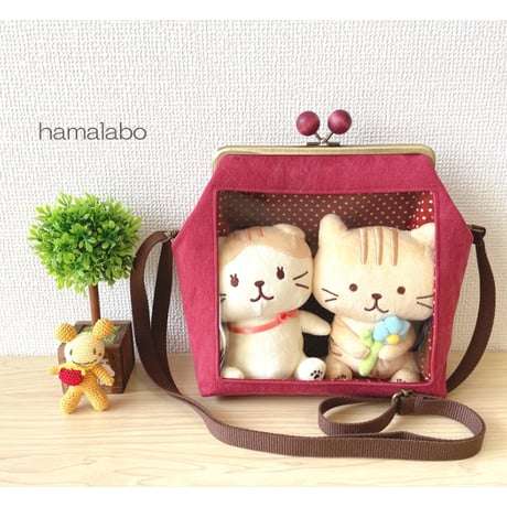 復刻販売！【HA-1974】「ネコの親子」の口金 18cm/角型(アンティークゴールド)