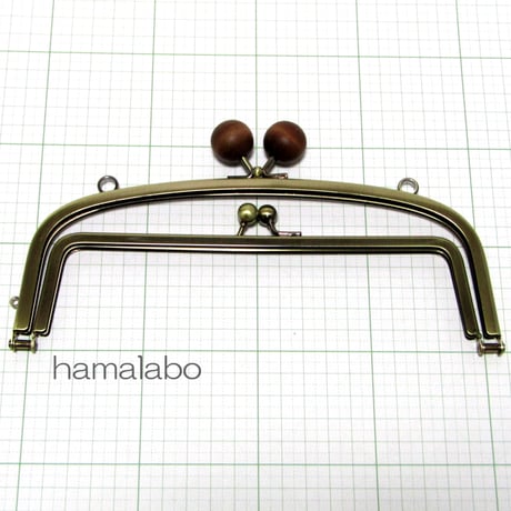 【HA-806】親子口金 20.4cm(大きな茶色の木玉×アンティーク)・カン付き