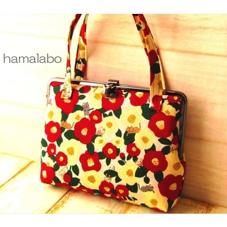 【HA-1590】オコシ式口金22cm/角型(ネコ×アンティークゴールド)