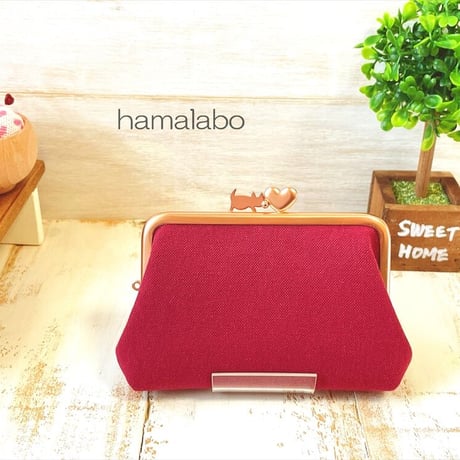 【HA-2032】ハートネコ太の口金　12cm/角型(ソフトピンク)