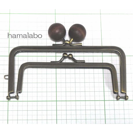 【HA-1229】親子口金 12cm(ちょっと大きな茶色の木玉×アンティークゴールド)
