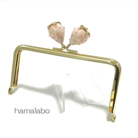 【HA-2302】12cm角型口金/イチゴ(白色)/ゴールド