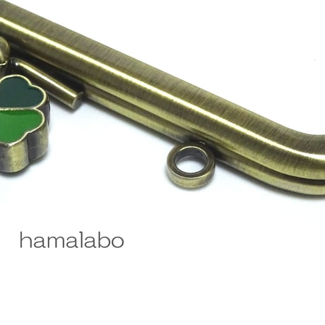 【HA-181】幸せの四つ葉のクローバー口金(12cm角型カン付き-アンティーク×グリーン-)