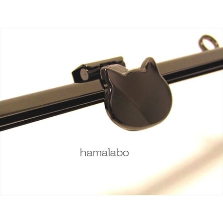 【HA-1587】オコシ式口金18cm/角型(ネコ×ブラック)カン付き