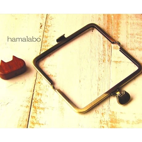 【HA-1571】オコシ式口金12cm/角型(ネコ×アンティークゴールド)