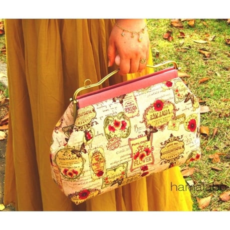 在庫調整で今だけ50％引き！【KT-2053】ベンリーがま口式シンプルバッグの型紙＆レシピ【28cm用】