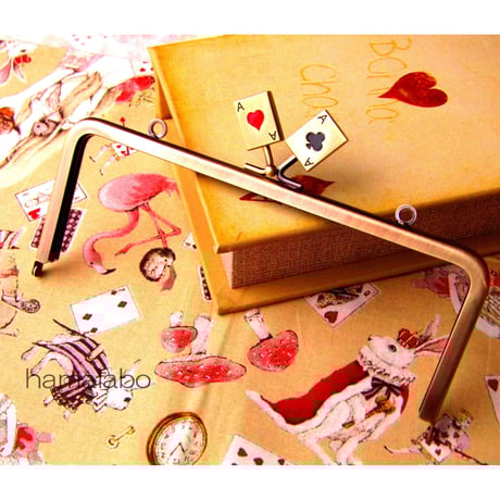 【HA-461】18cm角型の口金(トランプ×アンティークゴールド)・カン付き