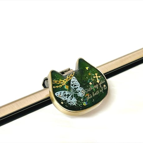 【HA-1681】<レジン用口金>オコシ式口金22cm/角型(ネコ×アンティークゴールド)
