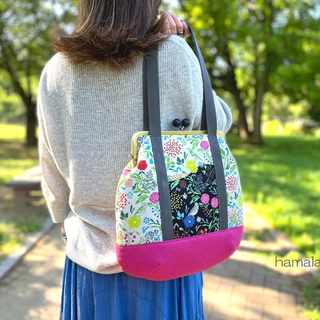 【KT-2139】大きめ＆スリム型！がま口トートバッグ(持ち手付き)の型紙＆レシピ【24cm/角型用】