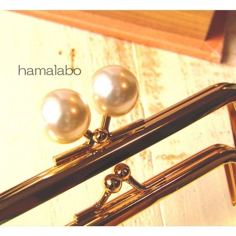 【HA-1660】親子口金12cm(ホワイトパール玉×ゴールド)