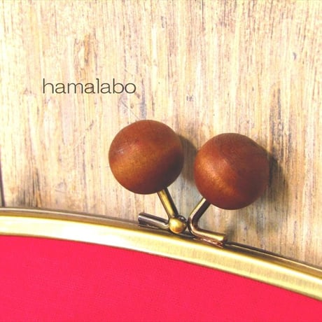 【HA-806】親子口金 20.4cm(大きな茶色の木玉×アンティーク)・カン付き