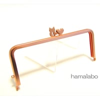 残り4本！(廃盤予定)【HA-2004】ハート猫(ネコラブ)の口金 18cm/角型(ソフトピンク)