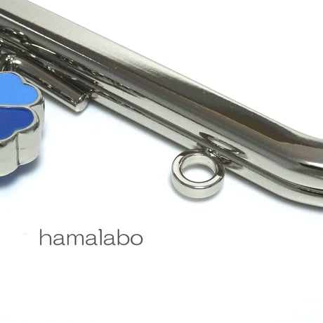 【HA-180】幸せの四つ葉のクローバー口金(12cm角型カン付き-シルバー×ブルー-)