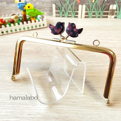 在庫調整で今だけ30％引き！【HA-b1124】12cm角型口金/コトリ型(鉱石模様)/ゴールド/カン付き