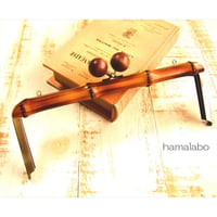 【HA-2170】竹の口金24cm(大きな茶色の木玉×アンティークゴールド)・兼用カン付き