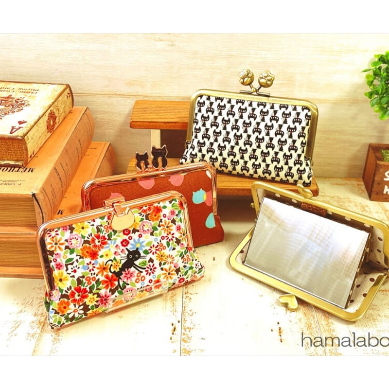 KT-2101】縫わずに作れる！横型がま口ミラーケース(立て鏡＆手鏡)の