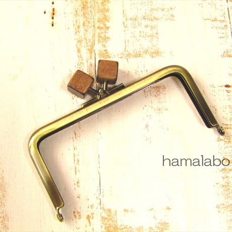【HA-2014】12cm/角型(茶色の木キューブ×アンティーク)