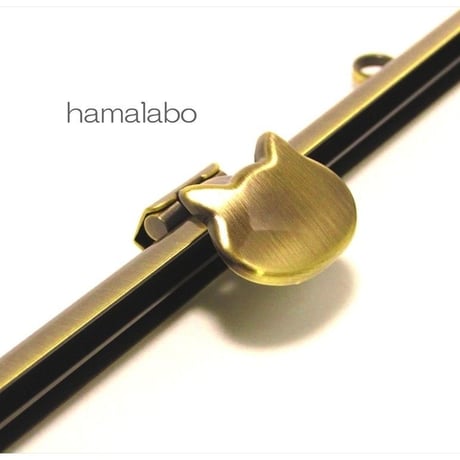 【HA-1588】オコシ式口金18cm/角型(ネコ×アンティークゴールド)カン付き