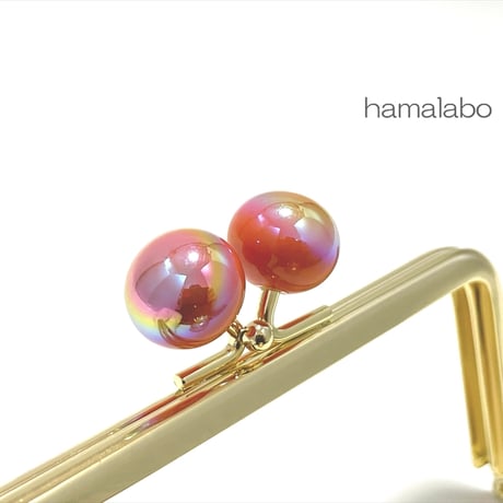 【HA-2300】12cm角型口金/ジュエリー玉(オレンジ色)/ゴールド
