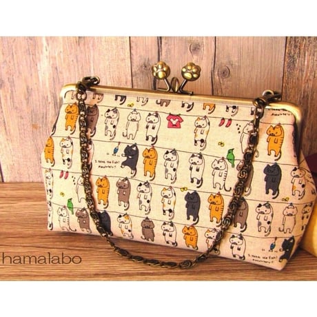 【KT-2030】仕切りがま口のシンプルポーチの型紙＆レシピ【19cm/三枚口用】