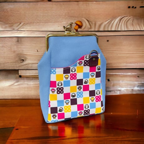 【HA-2318】12cm角型口金/小鳥のピースケ×薄茶色の細キノコ/アンティークゴールド